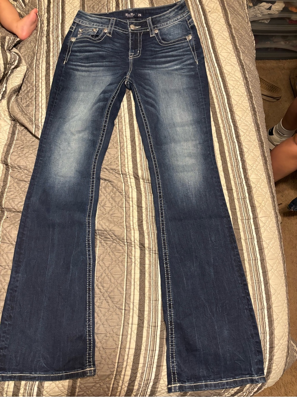 Miss Me Dark Blue Bootcut Jeans with Fading